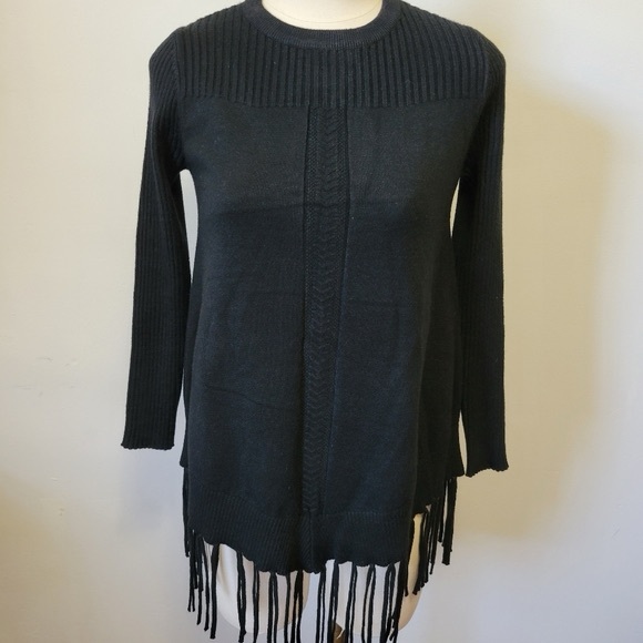 Black fringed long sleeve sweater/shirt - Picture 1 of 7